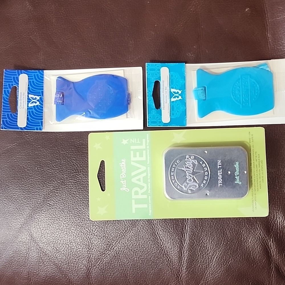 Scentsy - Just Breathe Travel Tin & Honeymoon Hideaway & Clean Breeze Car Bar
